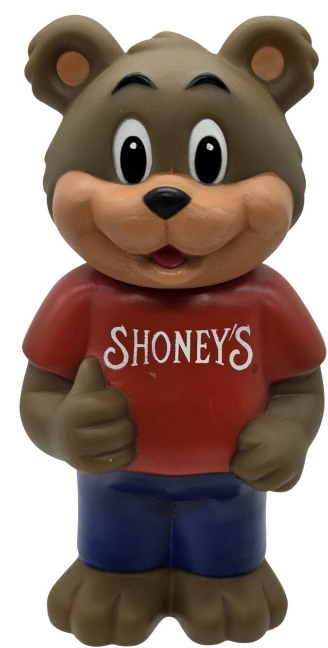 Vintage 1993 Shoney's Restaurant Bear Coin Bank 8" Hard Plastic/Vinyl